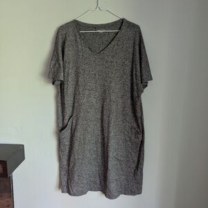 Eileen Fisher Petite M Organic Cotton Hemp Melange V-Neck Dress Boxy AshGray 172